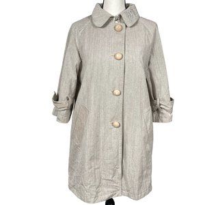 Fleurette Loro Piana Coat Overcoat Size 8 Big Buttons 100% Cotton Beige Lined